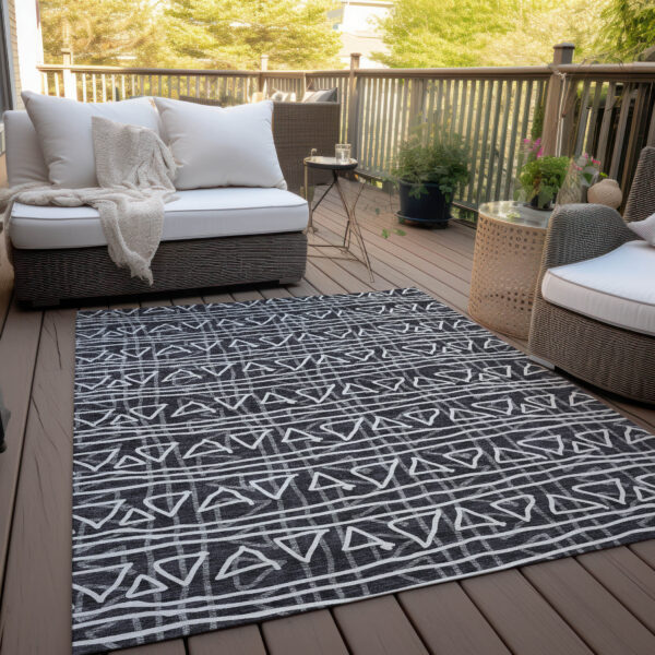3' X 5' Black Gray And Ivory Geometric Washable Indoor Outdoor Area Rug