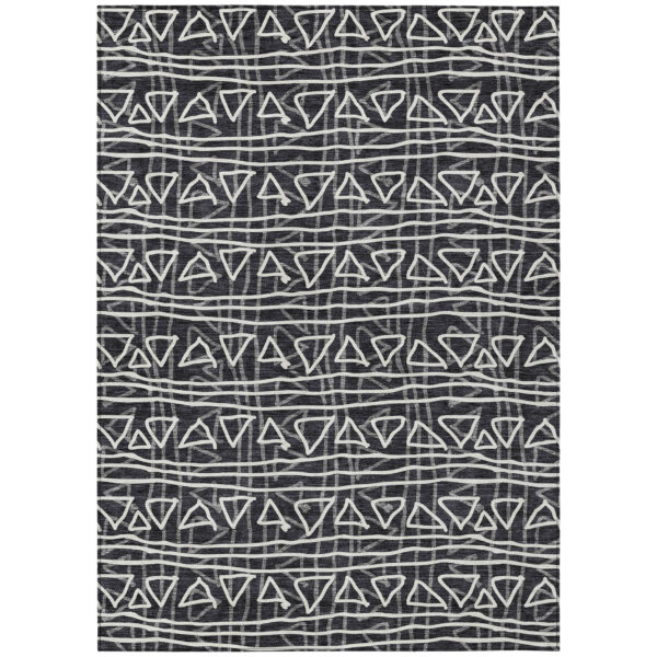 3' X 5' Black Gray And Ivory Geometric Washable Indoor Outdoor Area Rug