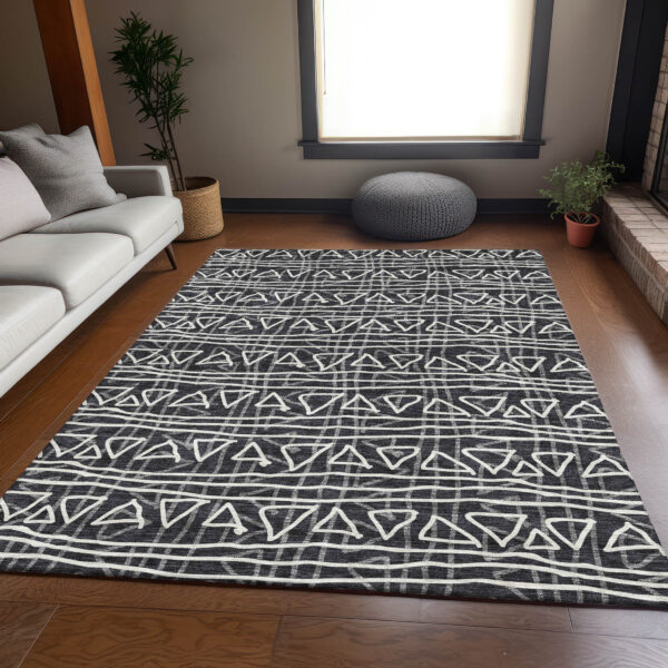 3' X 5' Black Gray And Ivory Geometric Washable Indoor Outdoor Area Rug