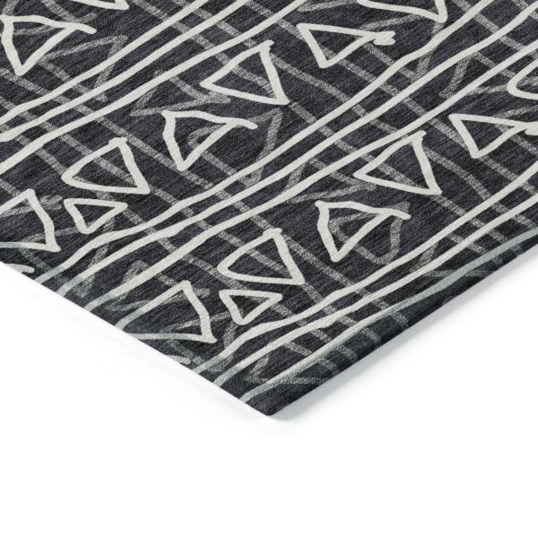 3' X 5' Black Gray And Ivory Geometric Washable Indoor Outdoor Area Rug