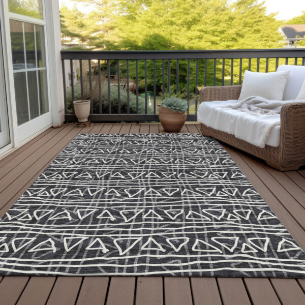 3' X 5' Black Gray And Ivory Geometric Washable Indoor Outdoor Area Rug