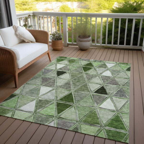 9' X 12' Green And Fern Green Geometric Washable Indoor Outdoor Area Rug