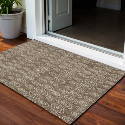 3' X 5' Brown Taupe And Beige Geometric Washable Indoor Outdoor Area Rug