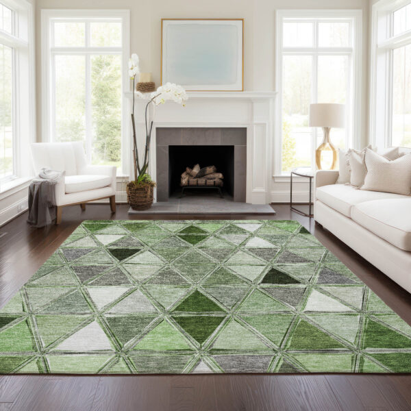 9' X 12' Green And Fern Green Geometric Washable Indoor Outdoor Area Rug