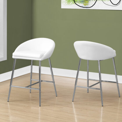 Set of Two 24" White and Silver Metal Low Back Bar Chairs
