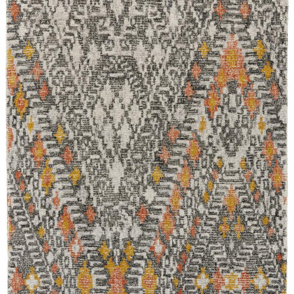 10' X 13' Gray Ivory And Orange Wool Geometric Tufted Handmade Area Rug