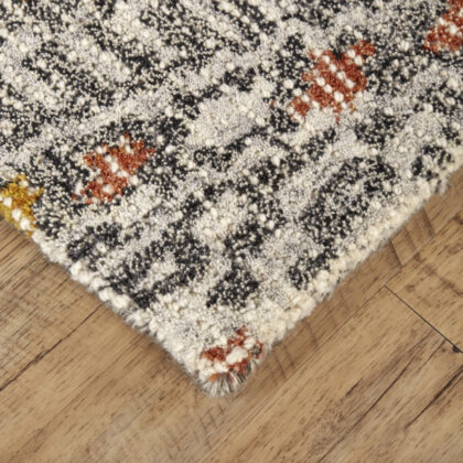 10' X 13' Gray Ivory And Orange Wool Geometric Tufted Handmade Area Rug