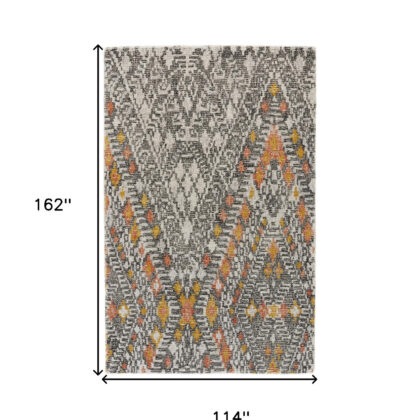 10' X 13' Gray Ivory And Orange Wool Geometric Tufted Handmade Area Rug