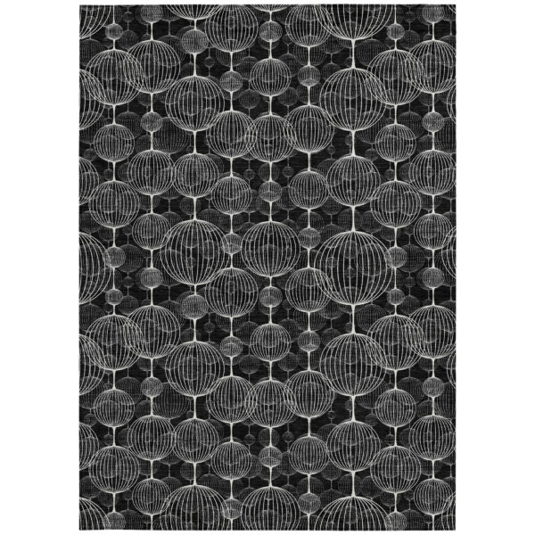 8' X 10' Black Charcoal And Ivory Geometric Washable Indoor Outdoor Area Rug