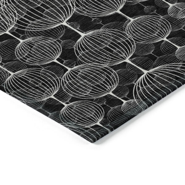 8' X 10' Black Charcoal And Ivory Geometric Washable Indoor Outdoor Area Rug
