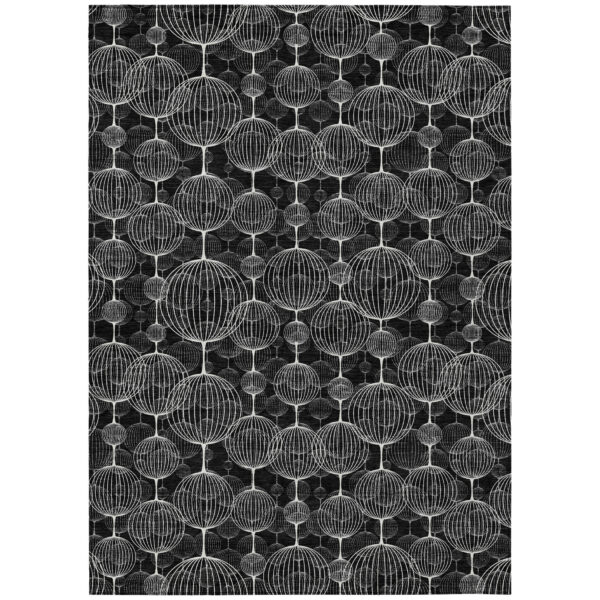 8' X 10' Black Charcoal And Ivory Geometric Washable Indoor Outdoor Area Rug