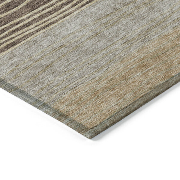 5' X 8' Taupe Brown And Beige Striped Washable Indoor Outdoor Area Rug