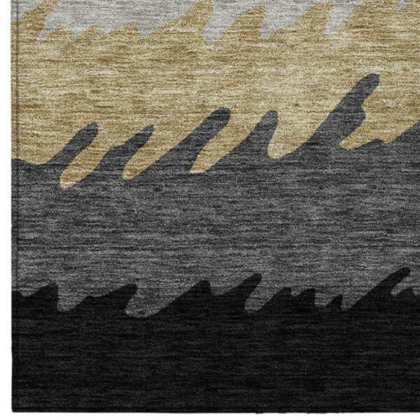 9' X 12' Black Charcoal And Silver Striped Washable Indoor Outdoor Area Rug