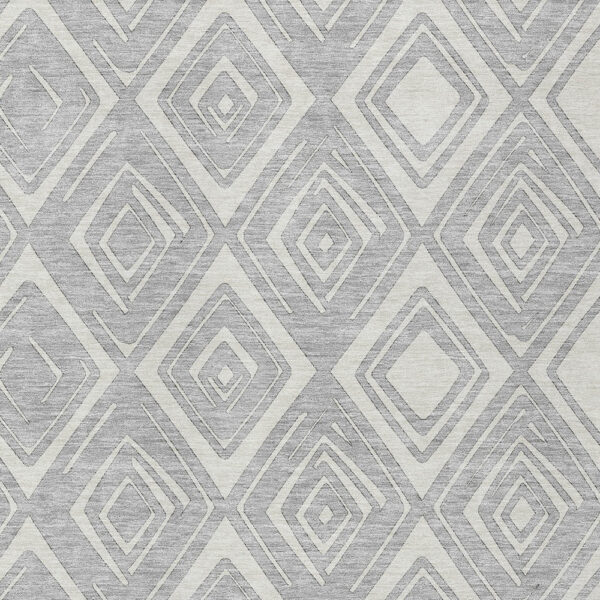 3' X 5' Silver And Ivory Geometric Washable Indoor Outdoor Area Rug