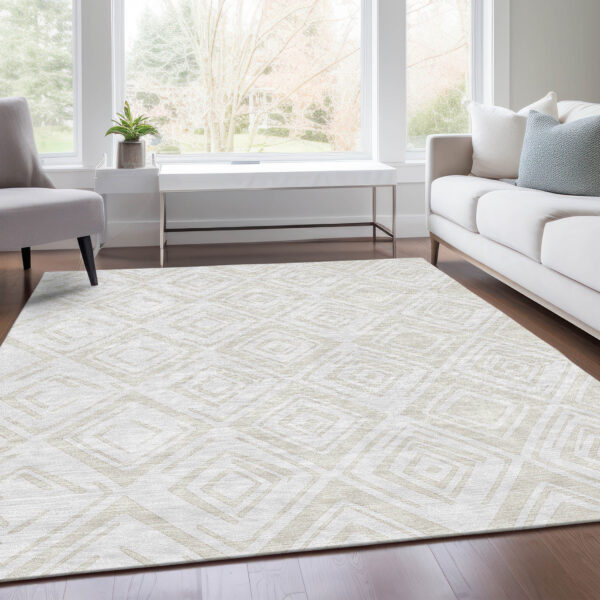 10' X 14' Pearl And Ivory Geometric Washable Indoor Outdoor Area Rug