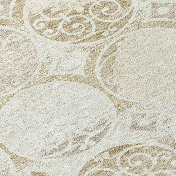8' Ivory Beige And Taupe Round Trellis Washable Indoor Outdoor Area Rug