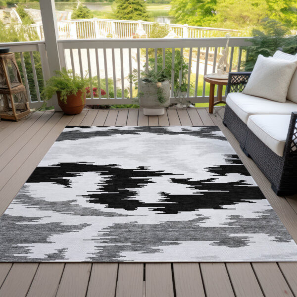 3' X 5' Black Gray And Silver Abstract Washable Indoor Outdoor Area Rug