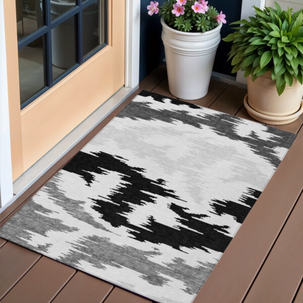 3' X 5' Black Gray And Silver Abstract Washable Indoor Outdoor Area Rug