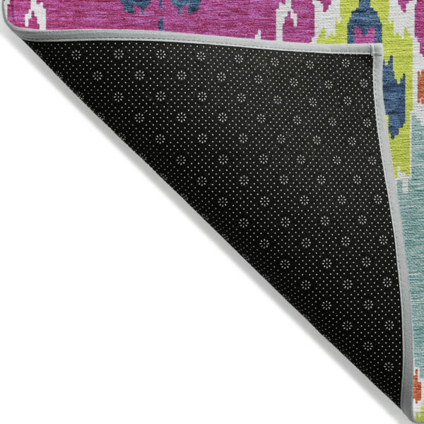 8' X 10' Pink Lime Green And Orange Ikat Washable Indoor Outdoor Area Rug