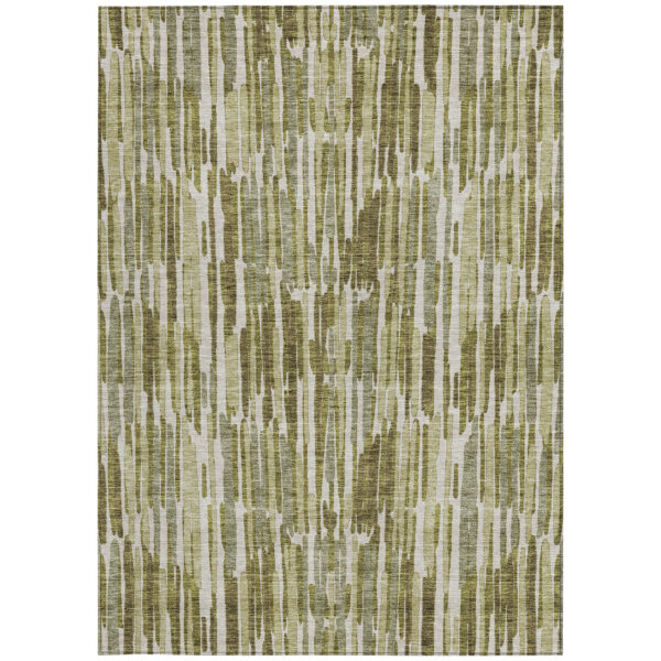 9' X 12' Olive Green Brown And Beige Abstract Washable Indoor Outdoor Area Rug