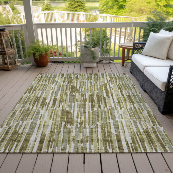 9' X 12' Olive Green Brown And Beige Abstract Washable Indoor Outdoor Area Rug