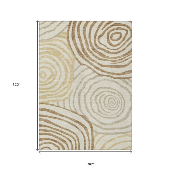 8' X 10' Gold Ivory And Beige Abstract Washable Indoor Outdoor Area Rug
