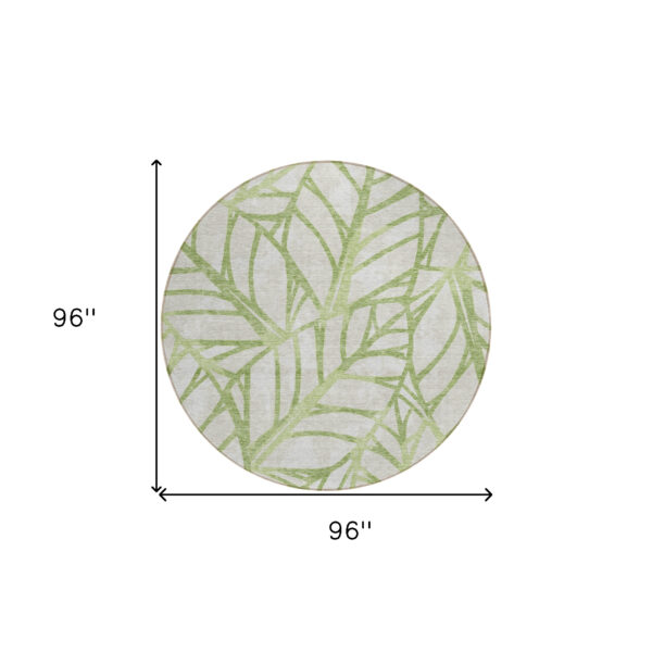 8' Artichoke Green And Beige Round Floral Washable Indoor Outdoor Area Rug