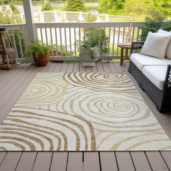 8' X 10' Gold Ivory And Beige Abstract Washable Indoor Outdoor Area Rug