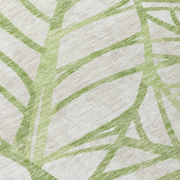 8' Artichoke Green And Beige Round Floral Washable Indoor Outdoor Area Rug