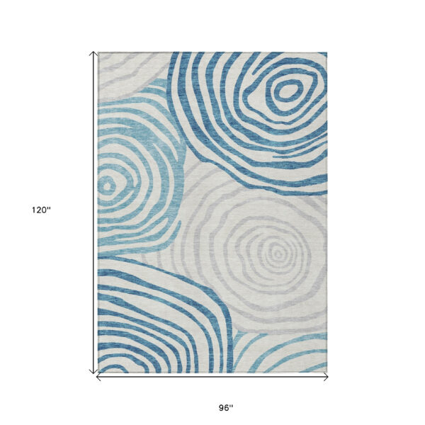 8' X 10' Teal Blue Ivory And Silver Abstract Washable Indoor Outdoor Area Rug