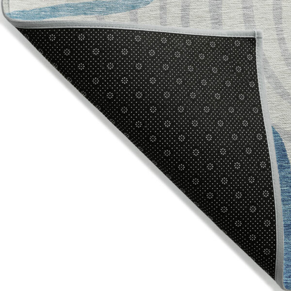 8' X 10' Teal Blue Ivory And Silver Abstract Washable Indoor Outdoor Area Rug