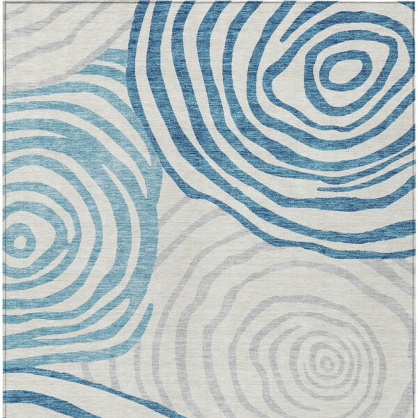 8' X 10' Teal Blue Ivory And Silver Abstract Washable Indoor Outdoor Area Rug