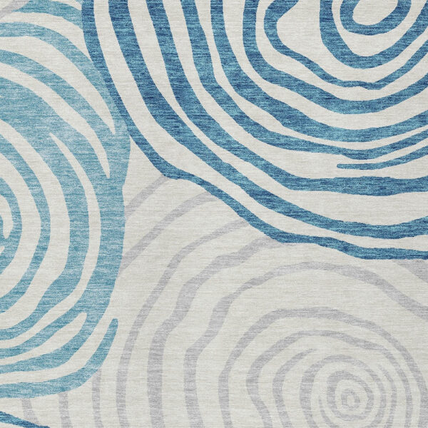 8' X 10' Teal Blue Ivory And Silver Abstract Washable Indoor Outdoor Area Rug