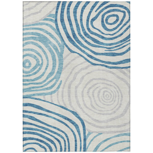 8' X 10' Teal Blue Ivory And Silver Abstract Washable Indoor Outdoor Area Rug