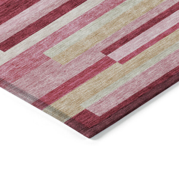 3' X 5' Blush Pink And Mauve Striped Washable Indoor Outdoor Area Rug