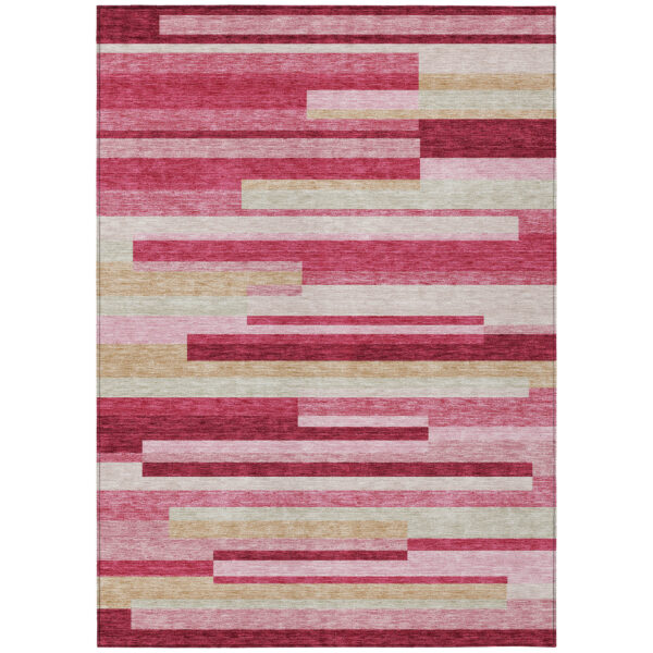 3' X 5' Blush Pink And Mauve Striped Washable Indoor Outdoor Area Rug