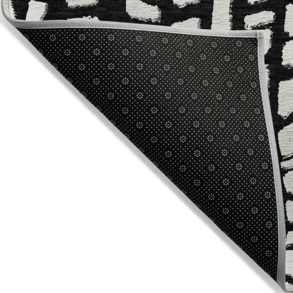 3' X 5' Black And Ivory Abstract Washable Indoor Outdoor Area Rug