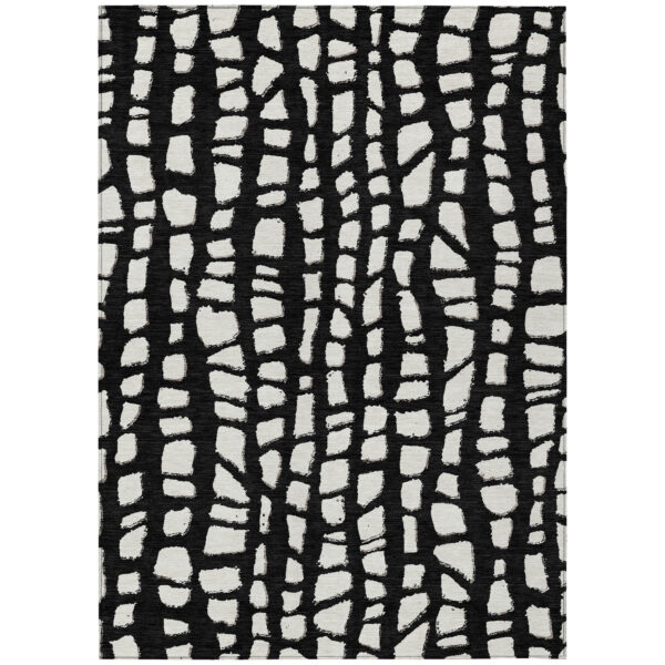 3' X 5' Black And Ivory Abstract Washable Indoor Outdoor Area Rug
