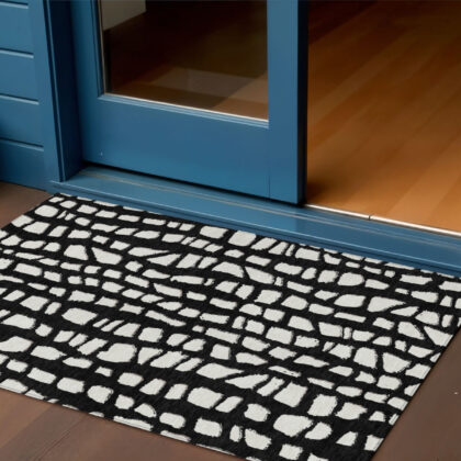 3' X 5' Black And Ivory Abstract Washable Indoor Outdoor Area Rug