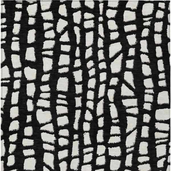 3' X 5' Black And Ivory Abstract Washable Indoor Outdoor Area Rug