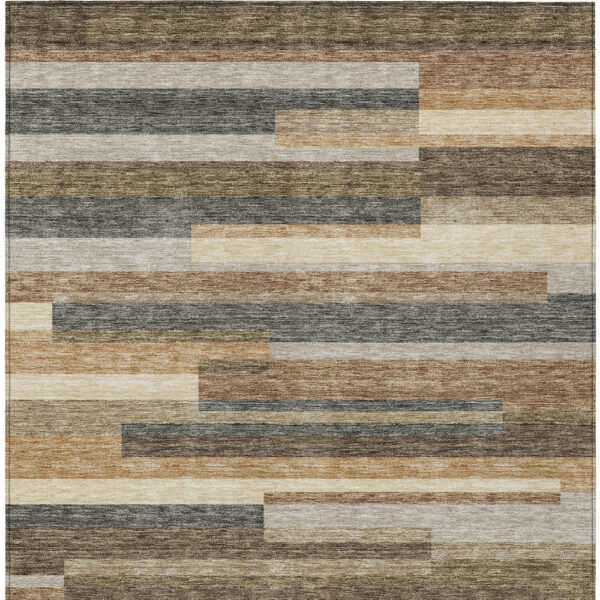 8' X 10' Taupe Beige And Charcoal Striped Washable Indoor Outdoor Area Rug