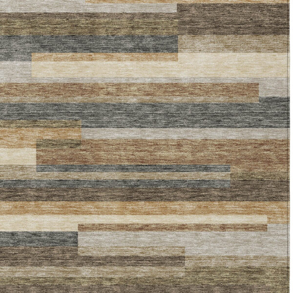 8' X 10' Taupe Beige And Charcoal Striped Washable Indoor Outdoor Area Rug