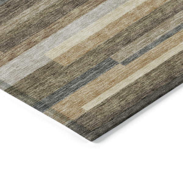 8' X 10' Taupe Beige And Charcoal Striped Washable Indoor Outdoor Area Rug
