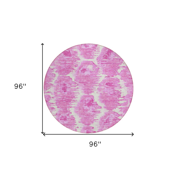 8' Pink Blush And Mauve Round Abstract Washable Indoor Outdoor Area Rug