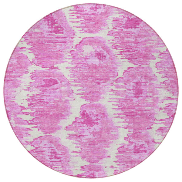 8' Pink Blush And Mauve Round Abstract Washable Indoor Outdoor Area Rug