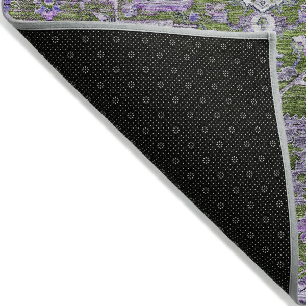 5' X 8' Olive Green And Purple Oriental Washable Indoor Outdoor Area Rug