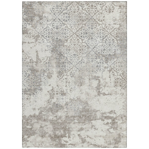 10' X 14' Ivory Beige And Taupe Floral Washable Indoor Outdoor Area Rug