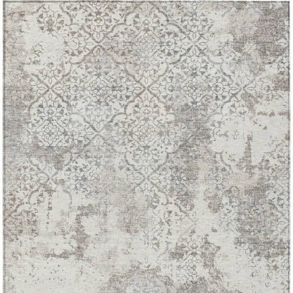 10' X 14' Ivory Beige And Taupe Floral Washable Indoor Outdoor Area Rug