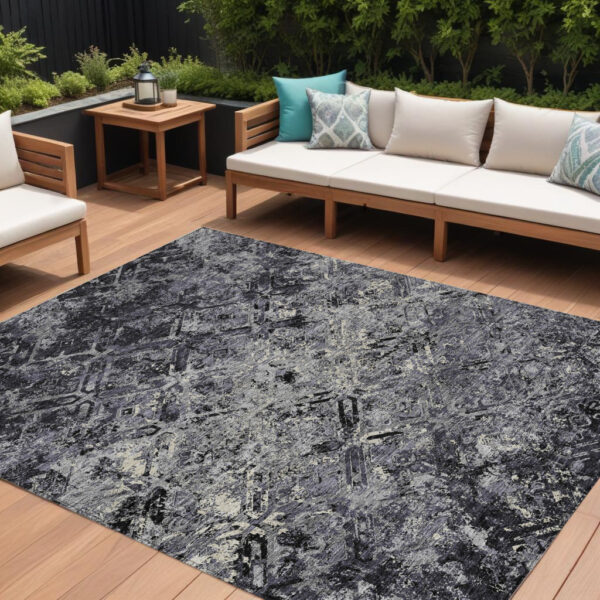 10' X 14' Black Gray And Silver Geometric Washable Indoor Outdoor Area Rug
