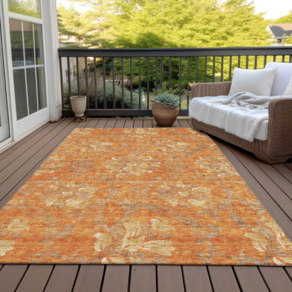 5' X 8' Orange Gray And Beige Floral Washable Indoor Outdoor Area Rug